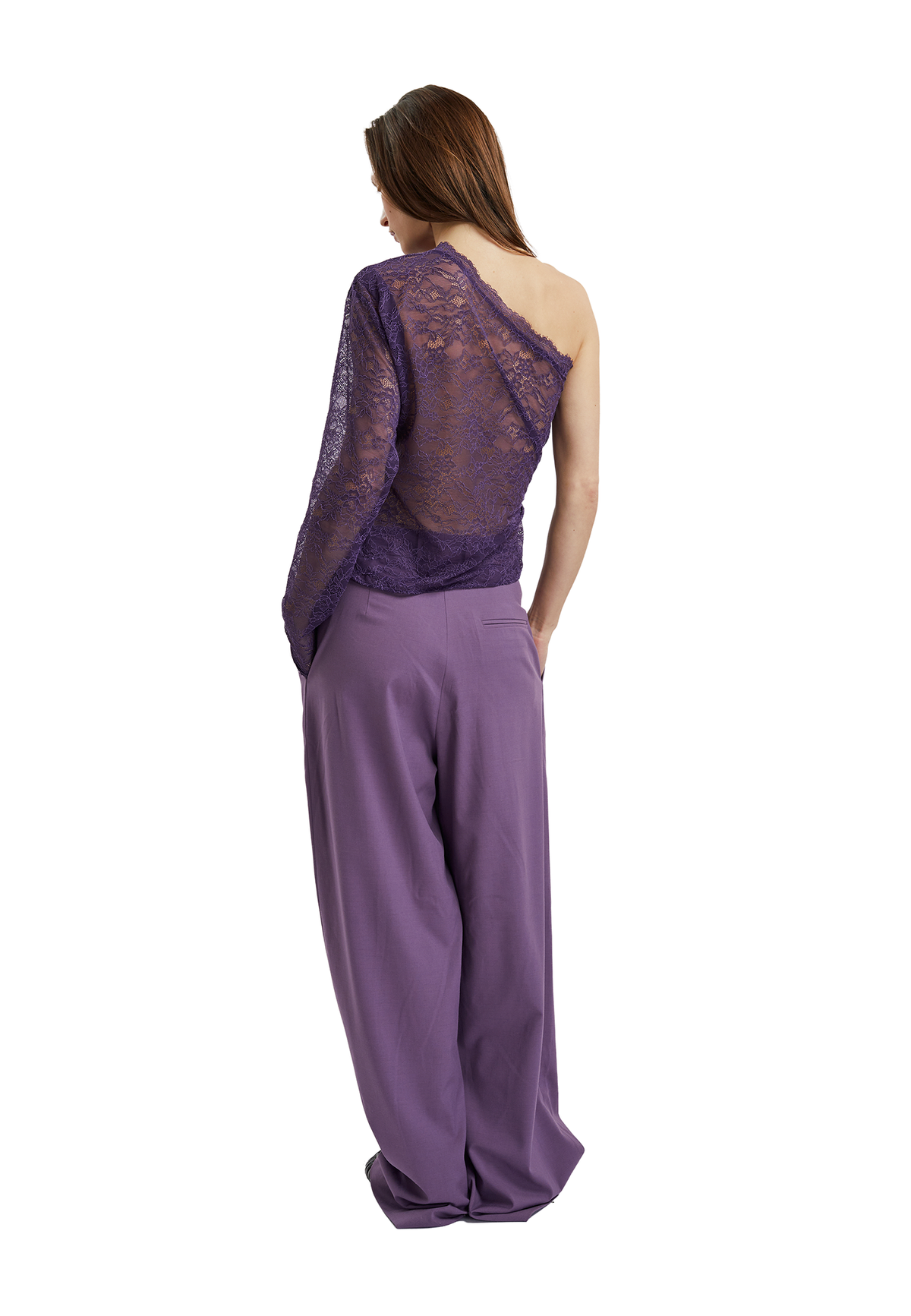 Cora one shoulder lace top- Purple