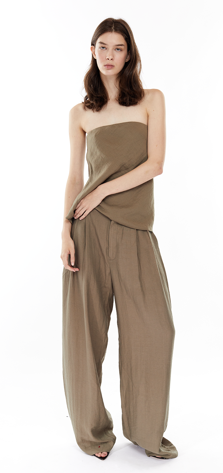 Sana strapless linen top- Olive Green