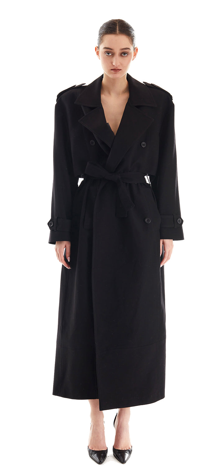 Brooklyn long trench coat- Black