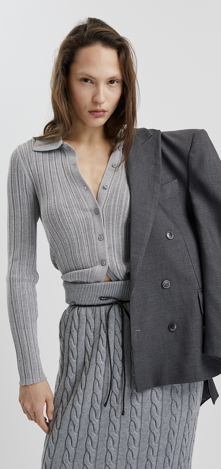 STRIPED KNITTED CARDIGAN - Gray