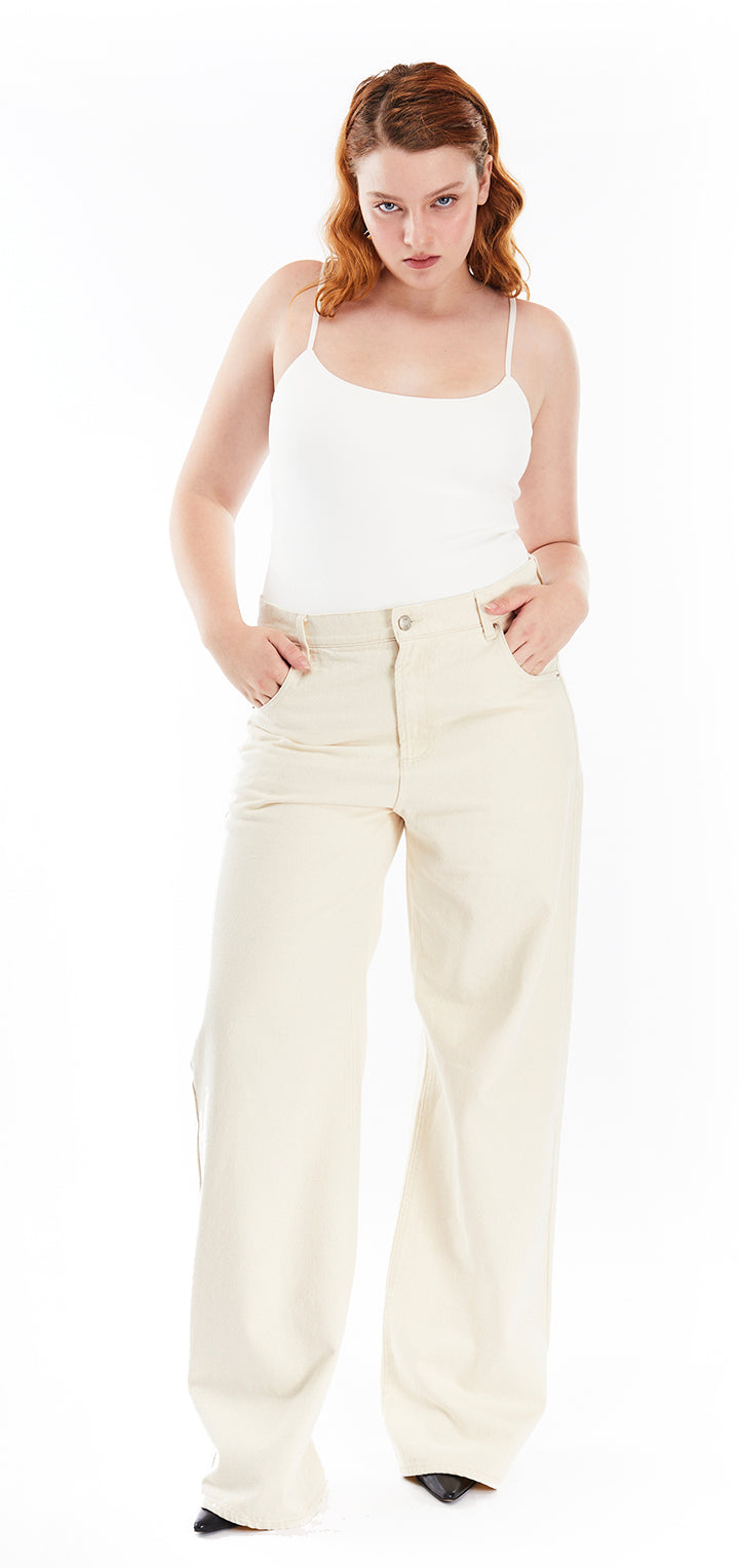 Moa high waist wide leg jeans- Beige Denim