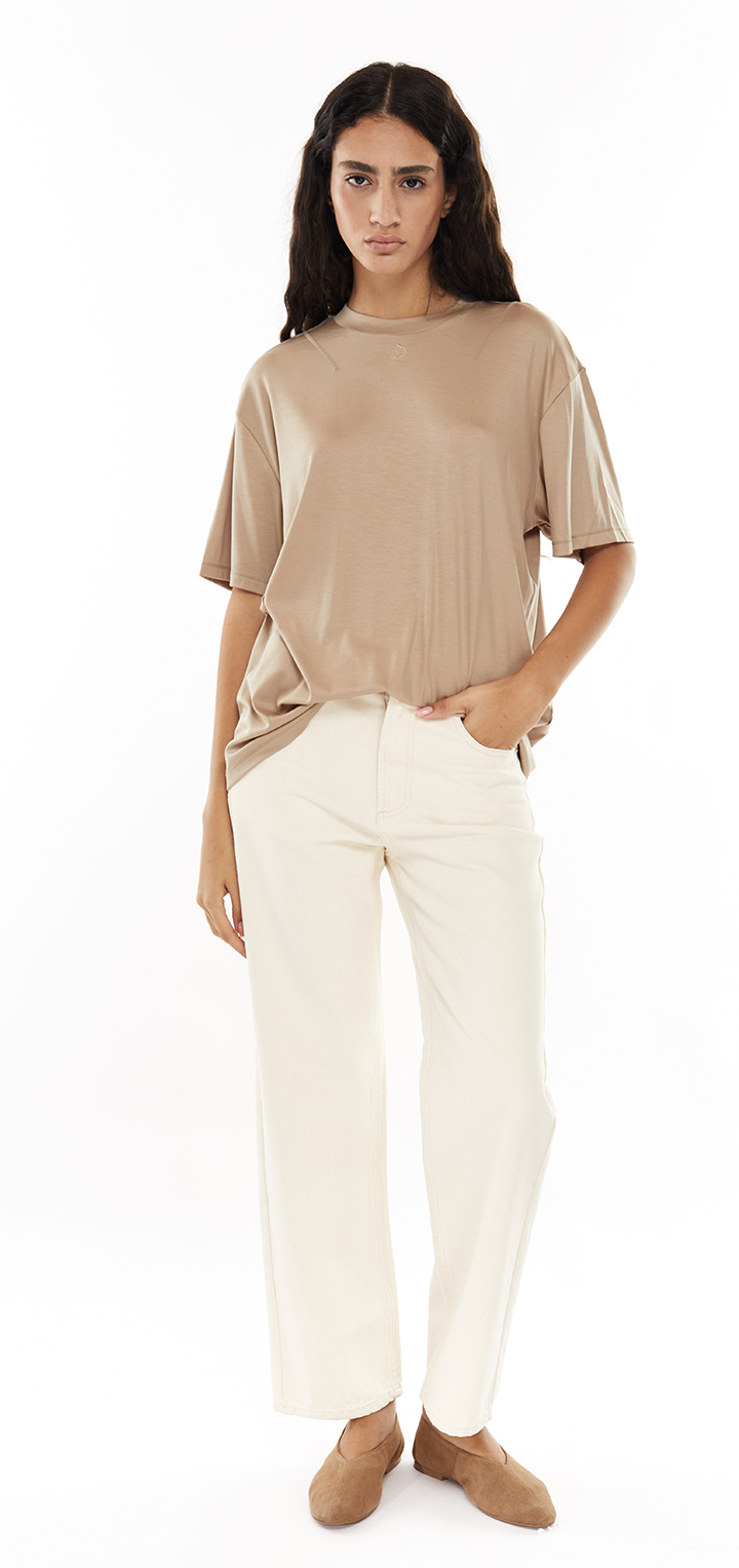 Oversize crew neck t shirt - Brownish