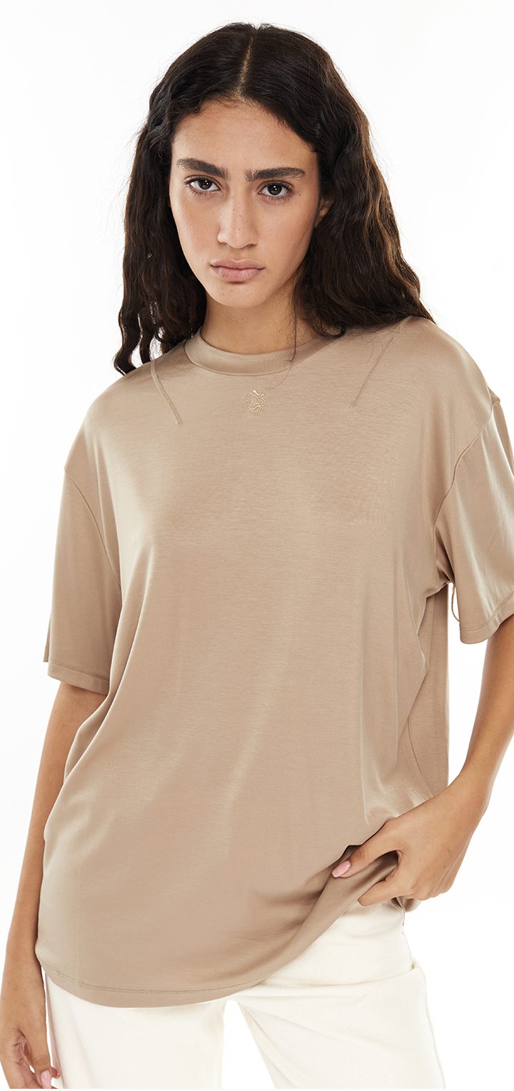 Oversize crew neck t shirt - Brownish