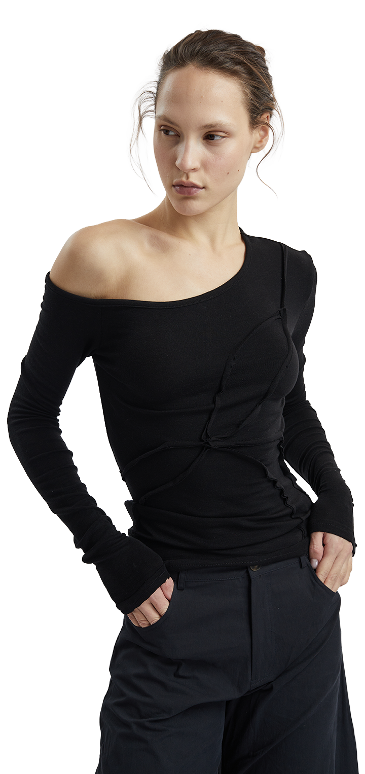 Papper long sleeved off shoulder tshirt - Black