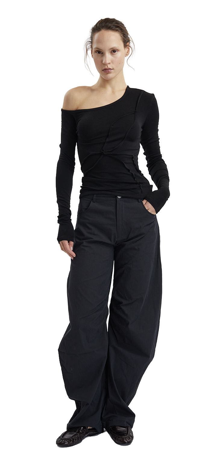 Papper long sleeved off shoulder tshirt - Black