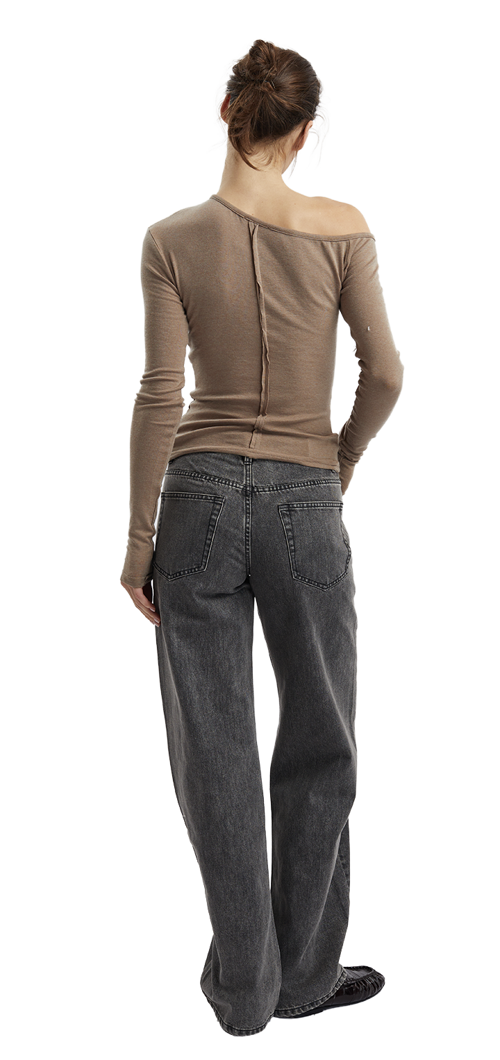 Papper long sleeved off shoulder tshirt - Brown