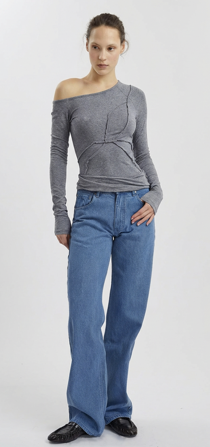 Papper long sleeved off shoulder tshirt - Grey