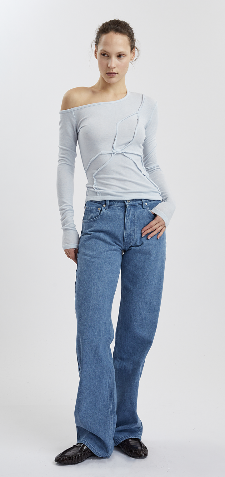 Papper long sleeved off shoulder tshirt - Light blue