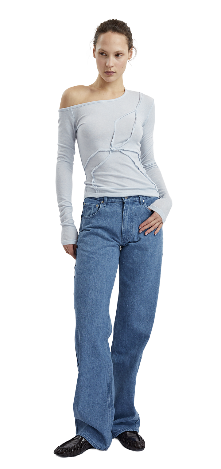 Papper long sleeved off shoulder tshirt - Light blue