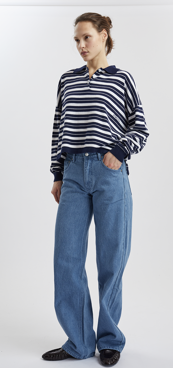 POLO LONG SLEEVED COTTON STRIPED SHIRT - Blue