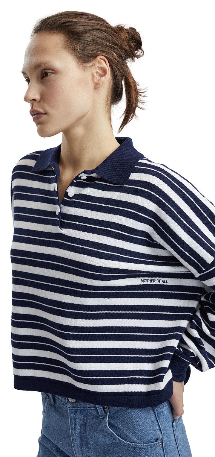 POLO LONG SLEEVED COTTON STRIPED SHIRT - Blue
