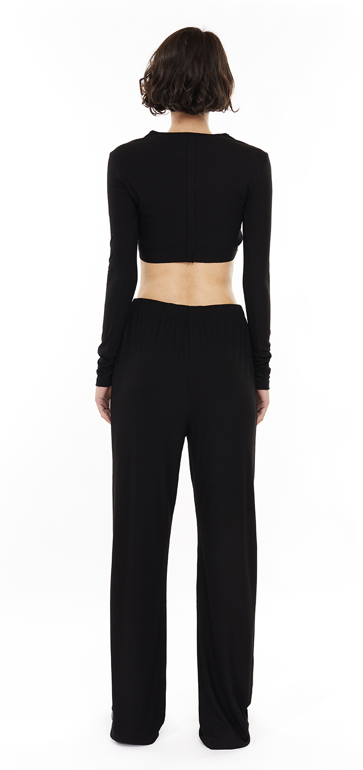 Ribbed loose pants - Black