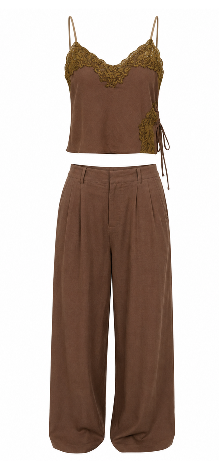 Mabel Linen Top - Brown