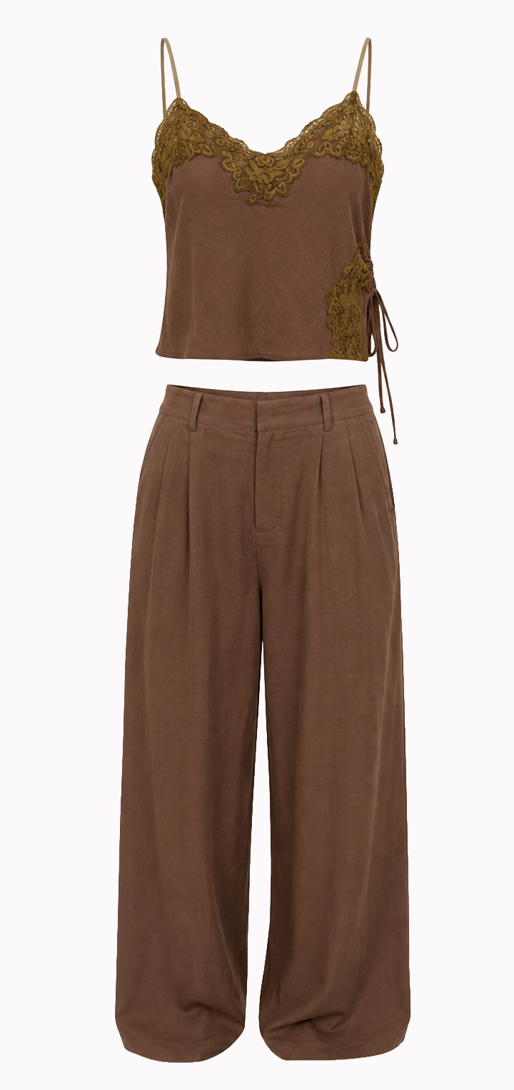 Mabel Linen Top - Brown