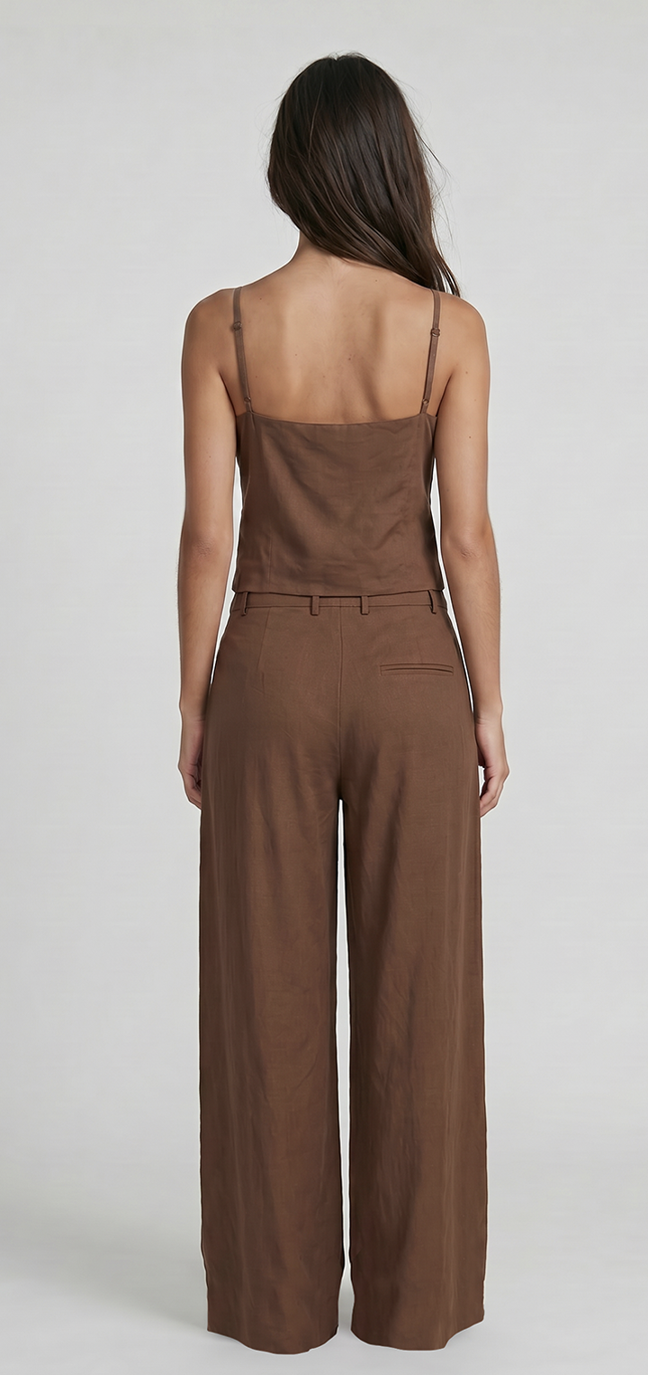 Mabel Linen Top - Brown