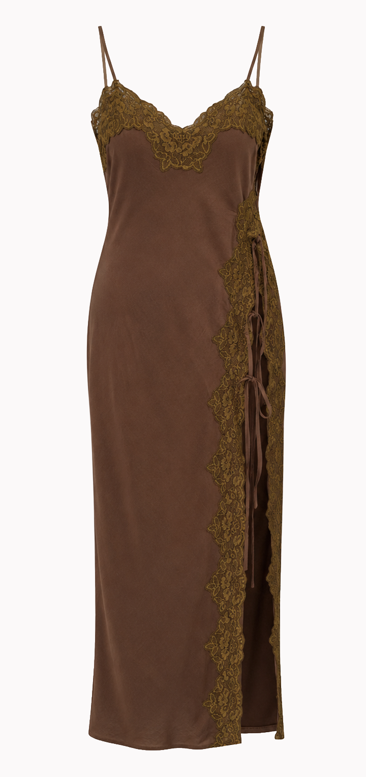 Mabel Linen Dress - Brown