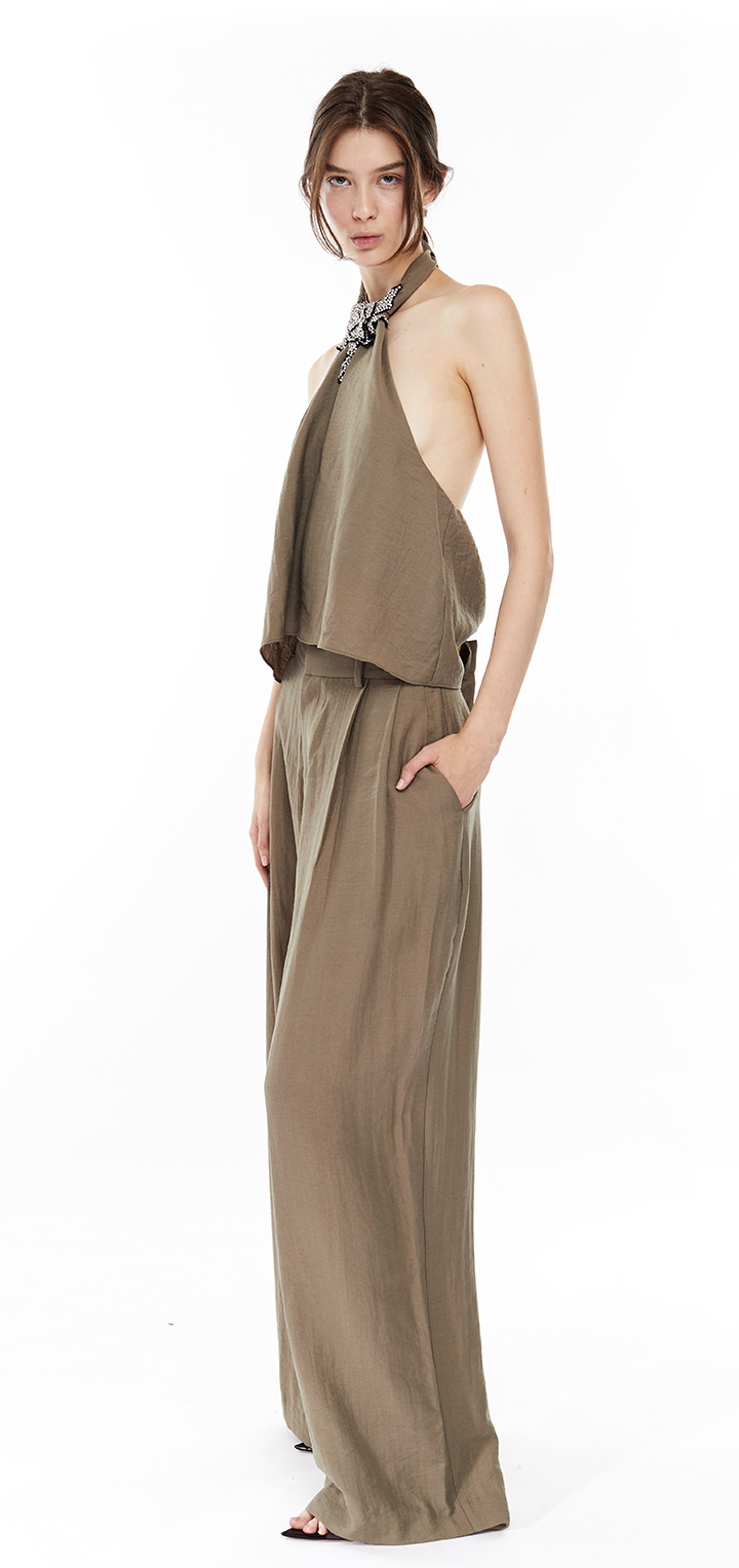 Mona collar top- Olive green