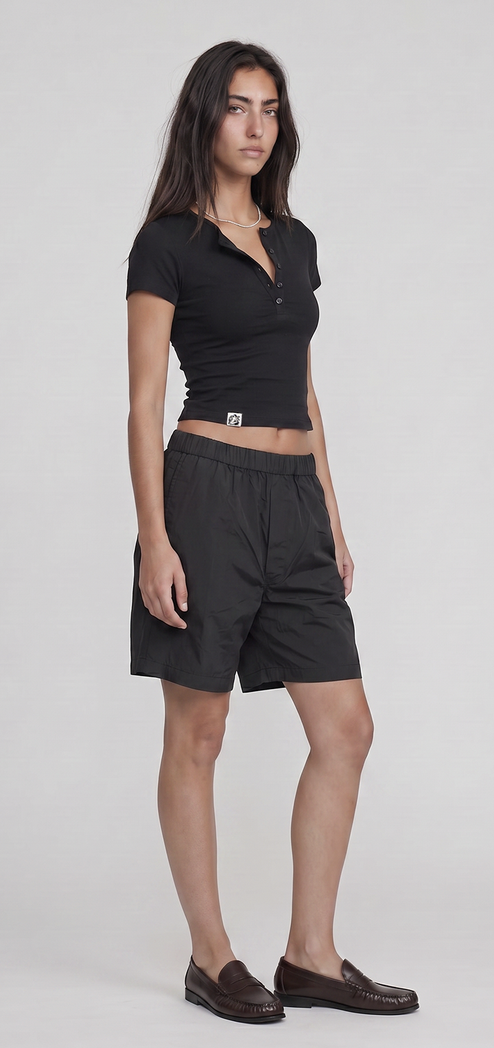 Polo Button light T shirt- Black