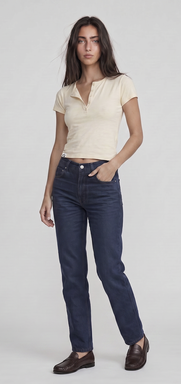 Polo Button light T shirt- Beige