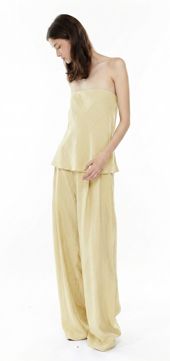 Hedi mid waist tailored linen pants - Yellow