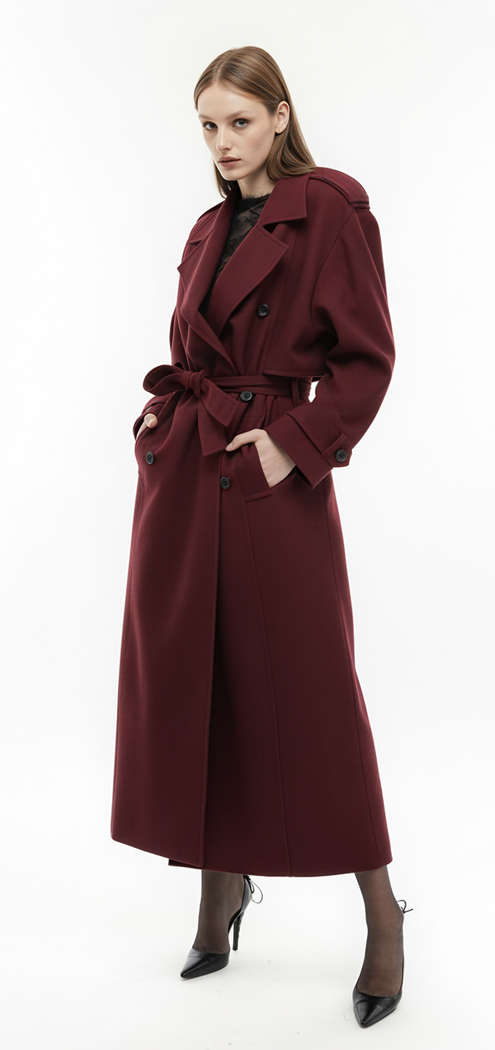 Brooklyn long trench coat- Burgundy