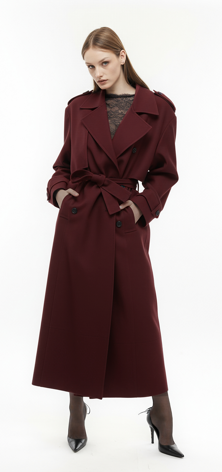 Brooklyn long trench coat- Burgundy