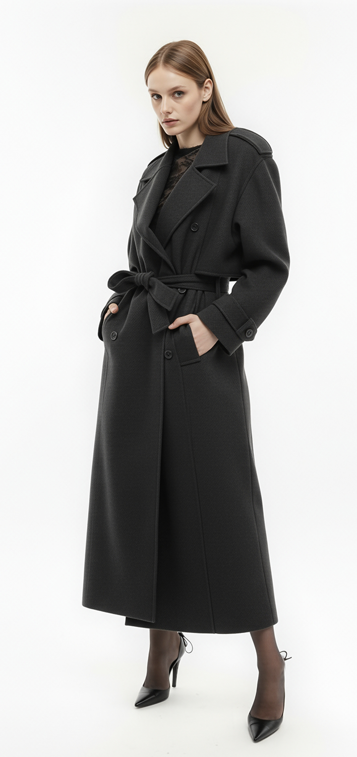 Brooklyn long trench coat- Grey