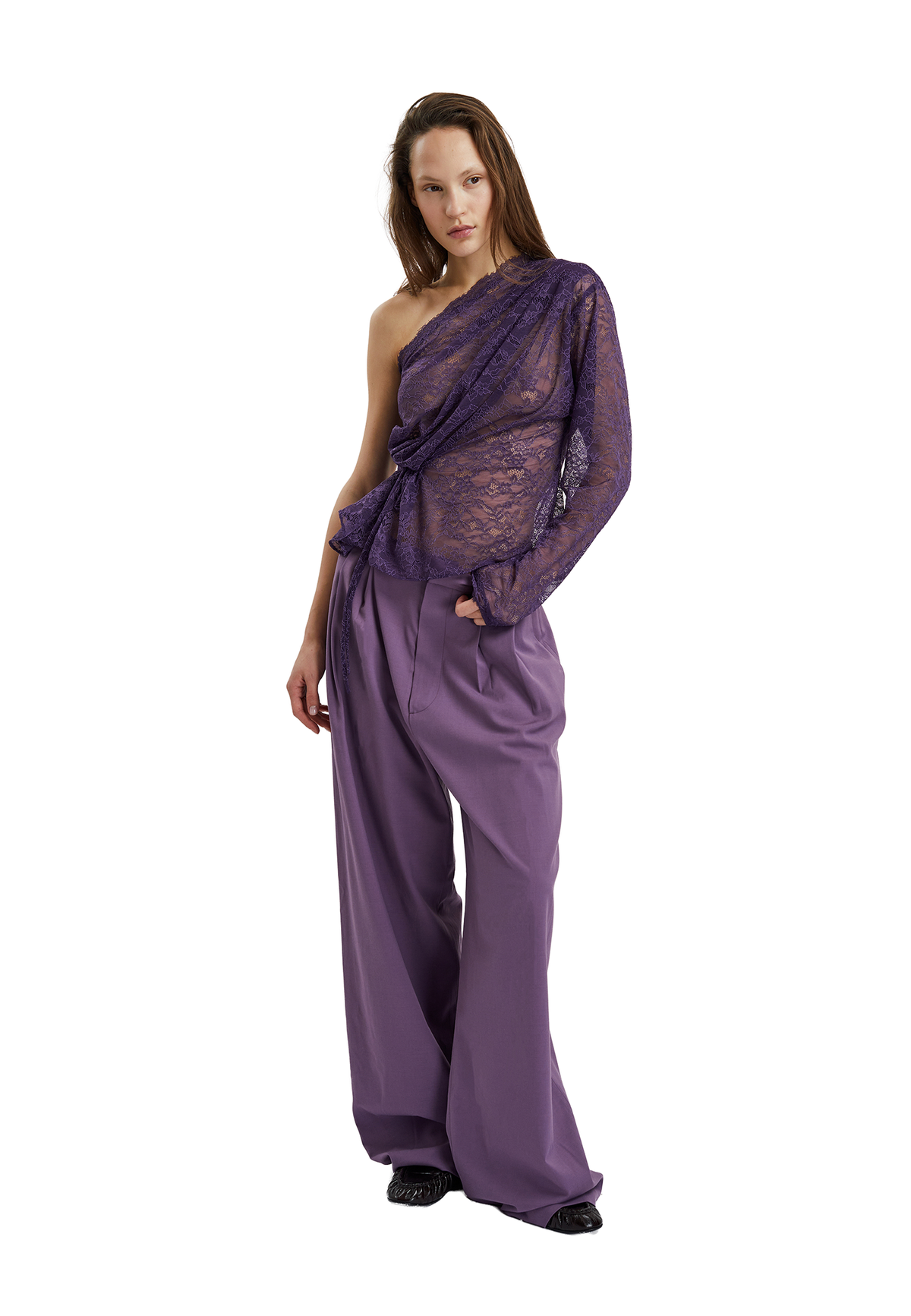 Cora one shoulder lace top- Purple
