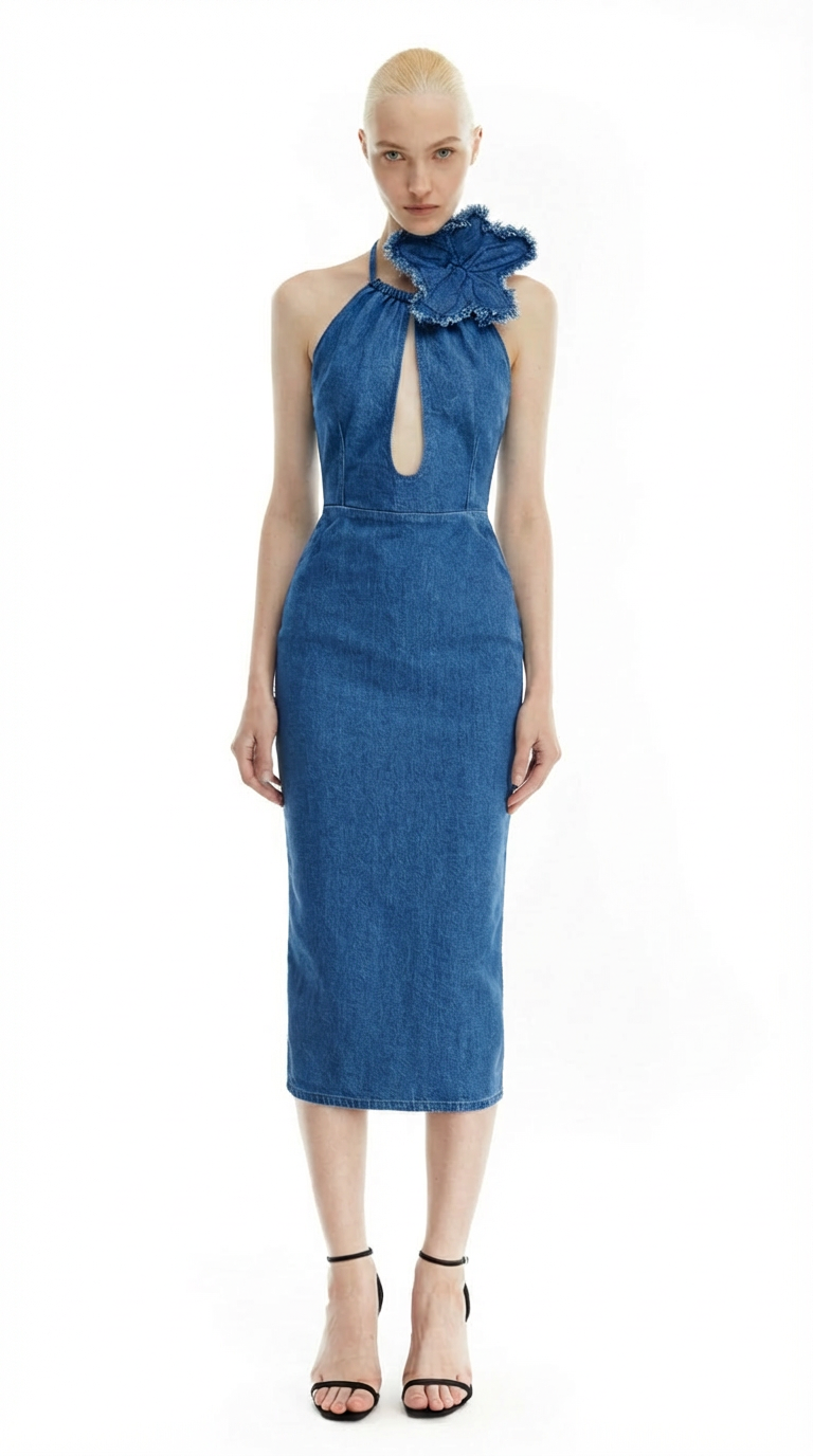 Olivia denim Midi Dress- Light Denim