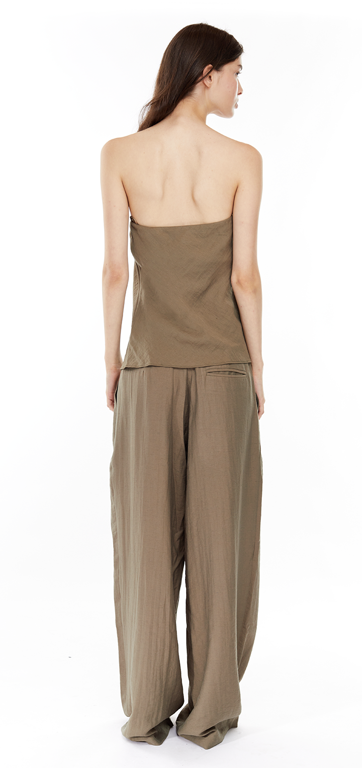 Sana strapless linen top- Olive Green