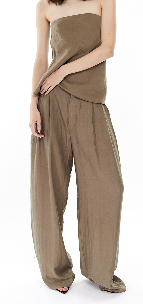 Hedi mid waist tailored linen pants - Olive green