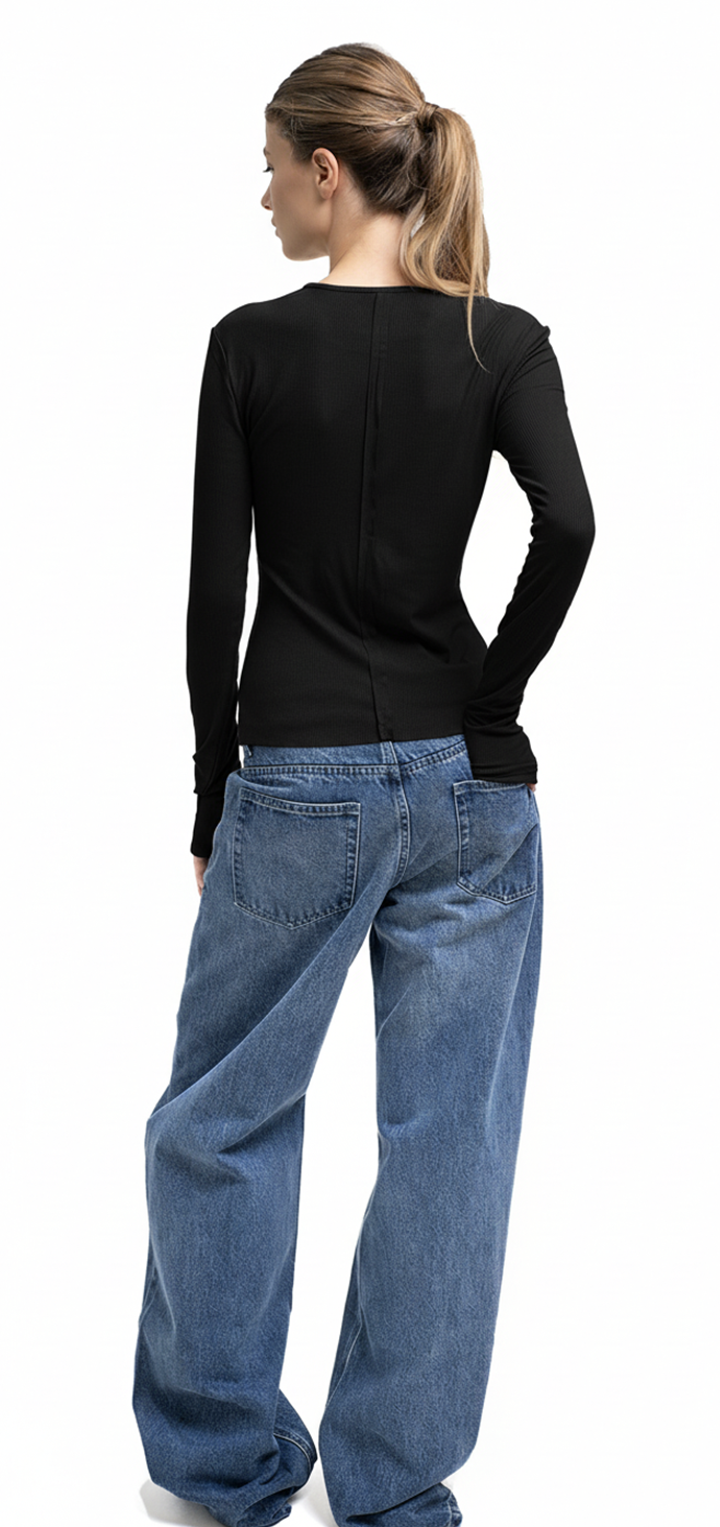 Long sleeved ribbed top - Black