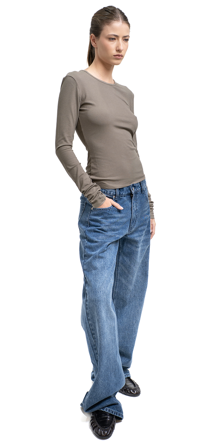 Moa mid waist wide leg denim - Dark denim
