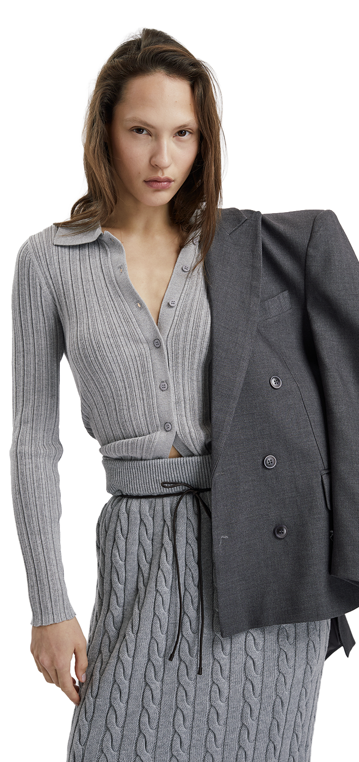 STRIPED KNITTED CARDIGAN - Gray