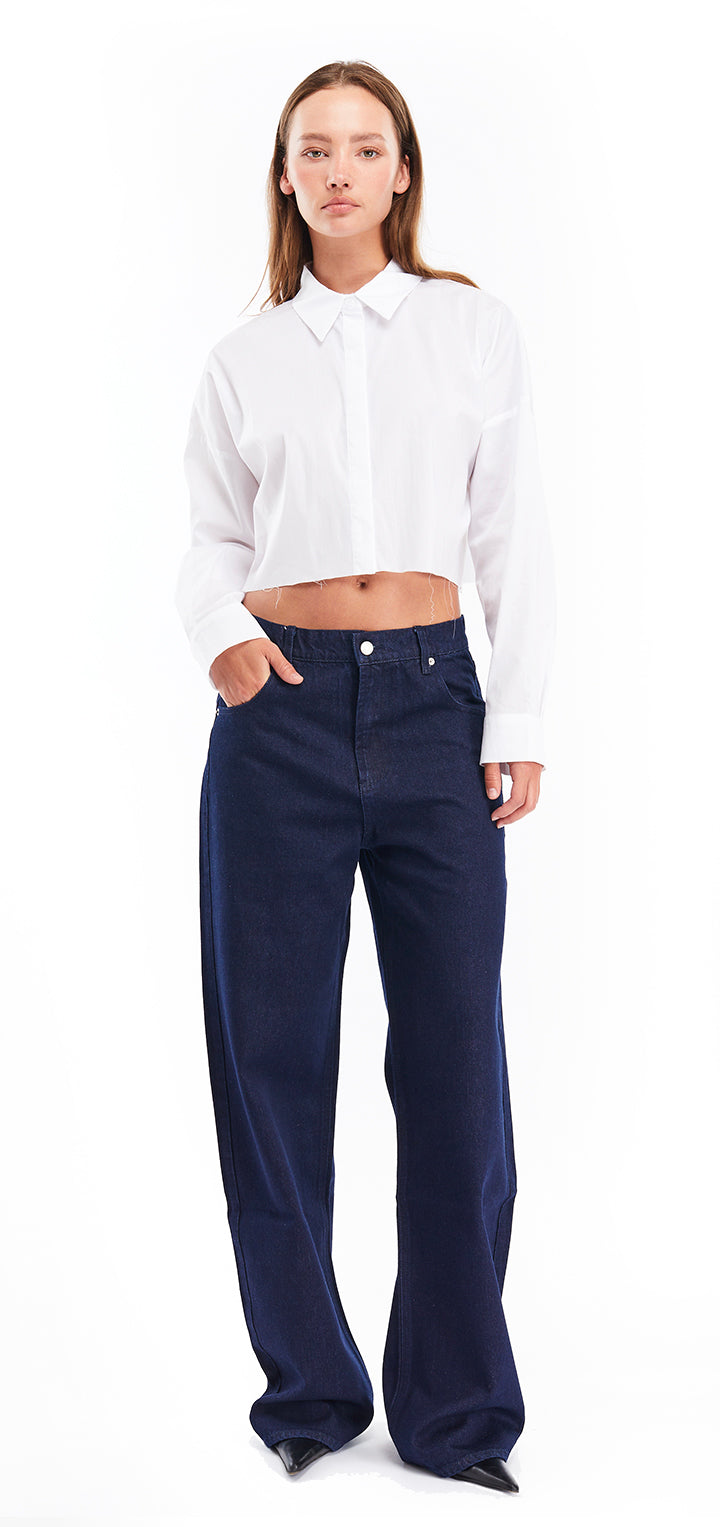 Yoko crop poplin button shirt- White