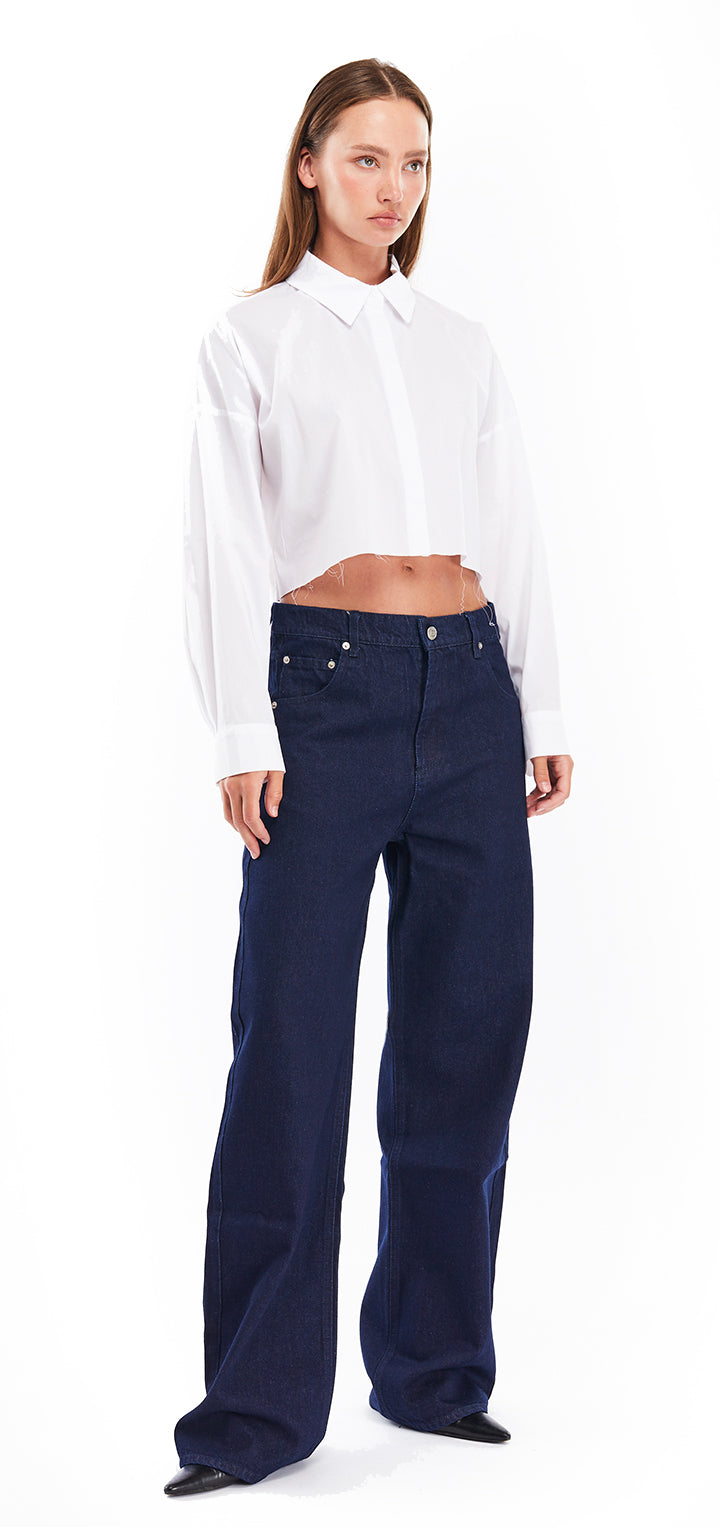 Yoko crop poplin button shirt- White