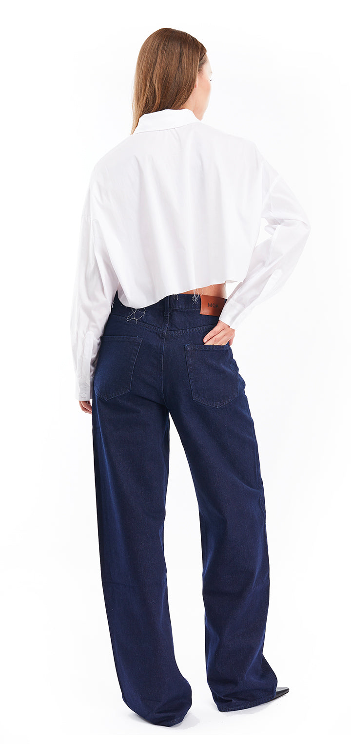 Yoko crop poplin button shirt- White