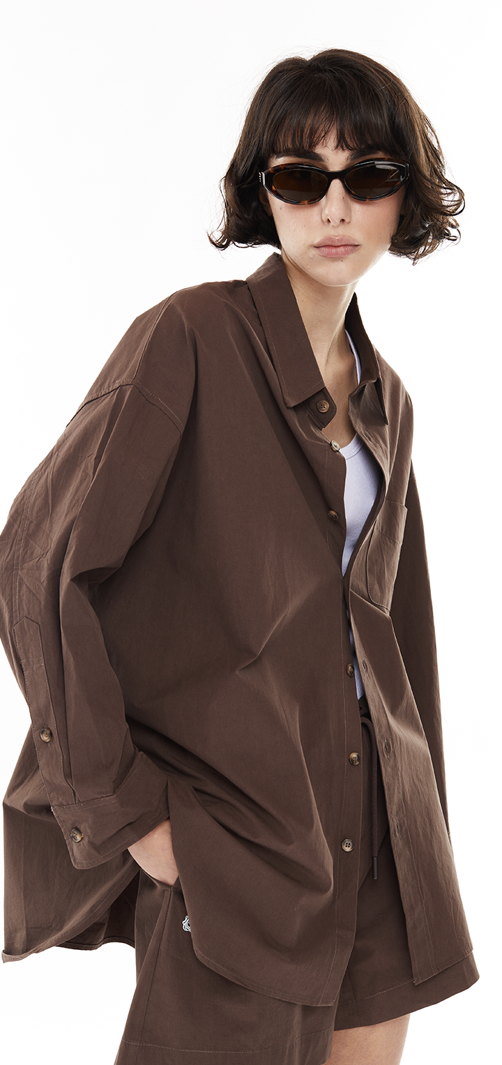 oversize button shirt - Brown