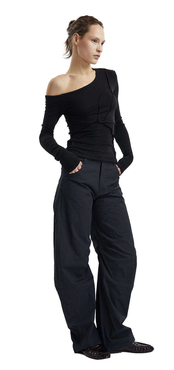 Papper long sleeved off shoulder tshirt - Black