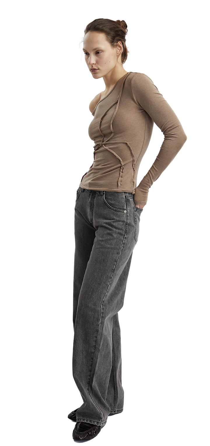 Papper long sleeved off shoulder tshirt - Brown