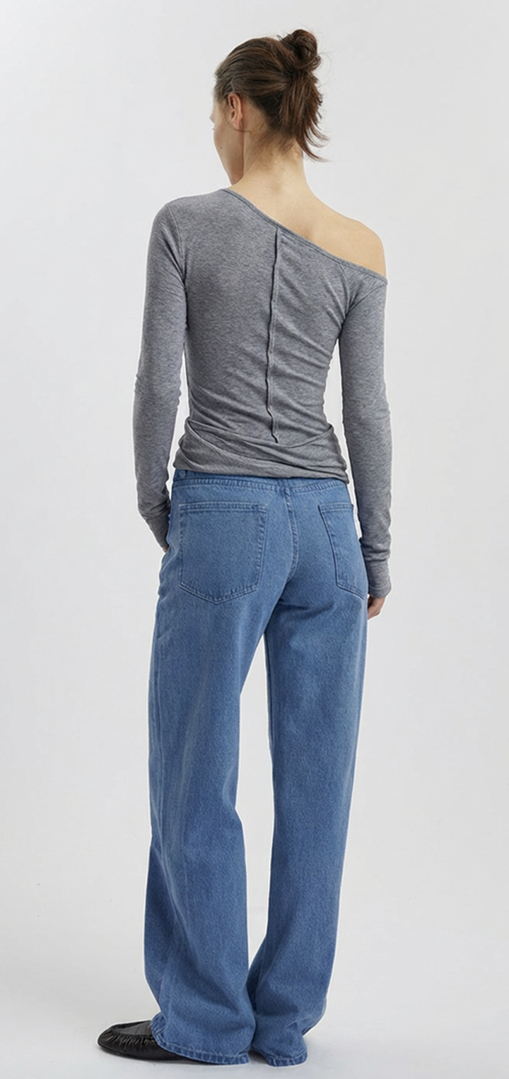 Papper long sleeved off shoulder tshirt - Grey