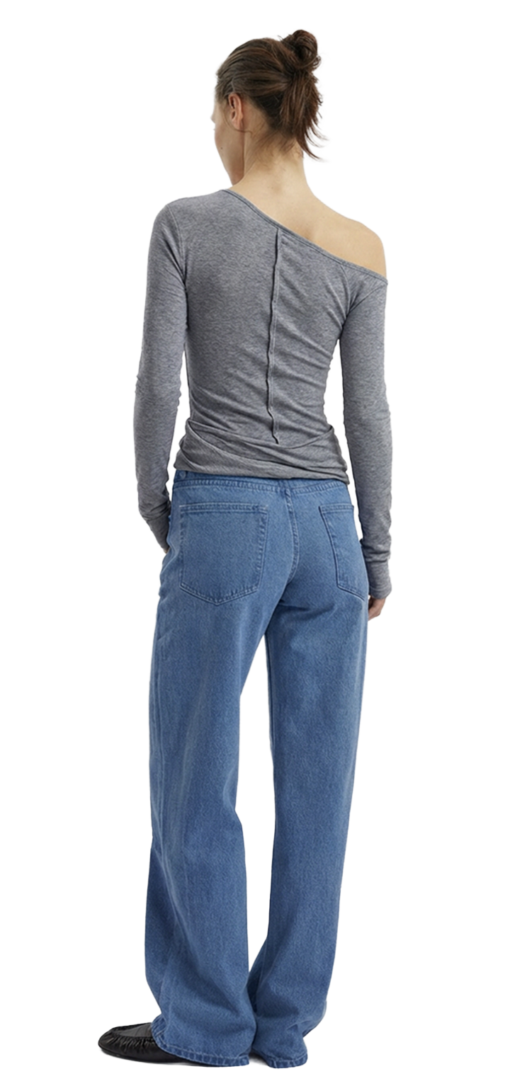 Papper long sleeved off shoulder tshirt - Grey