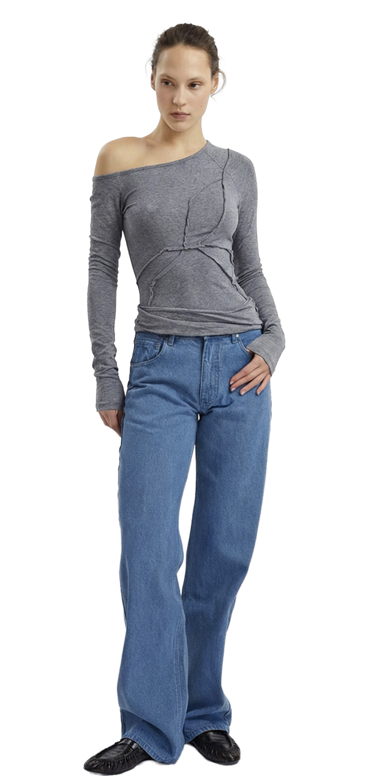 Papper long sleeved off shoulder tshirt - Grey