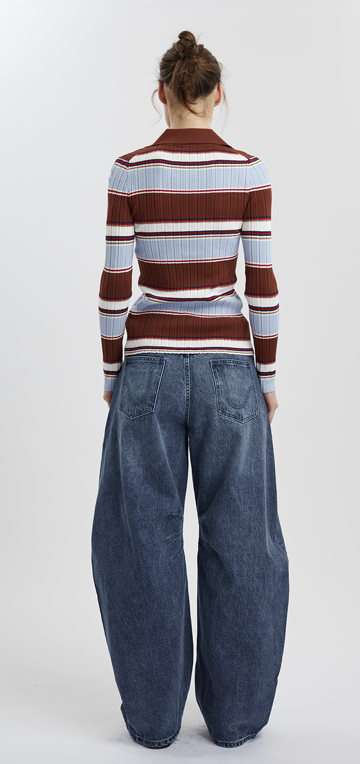 STRIPED KNITTED CARDIGAN - Brown colorful stripes