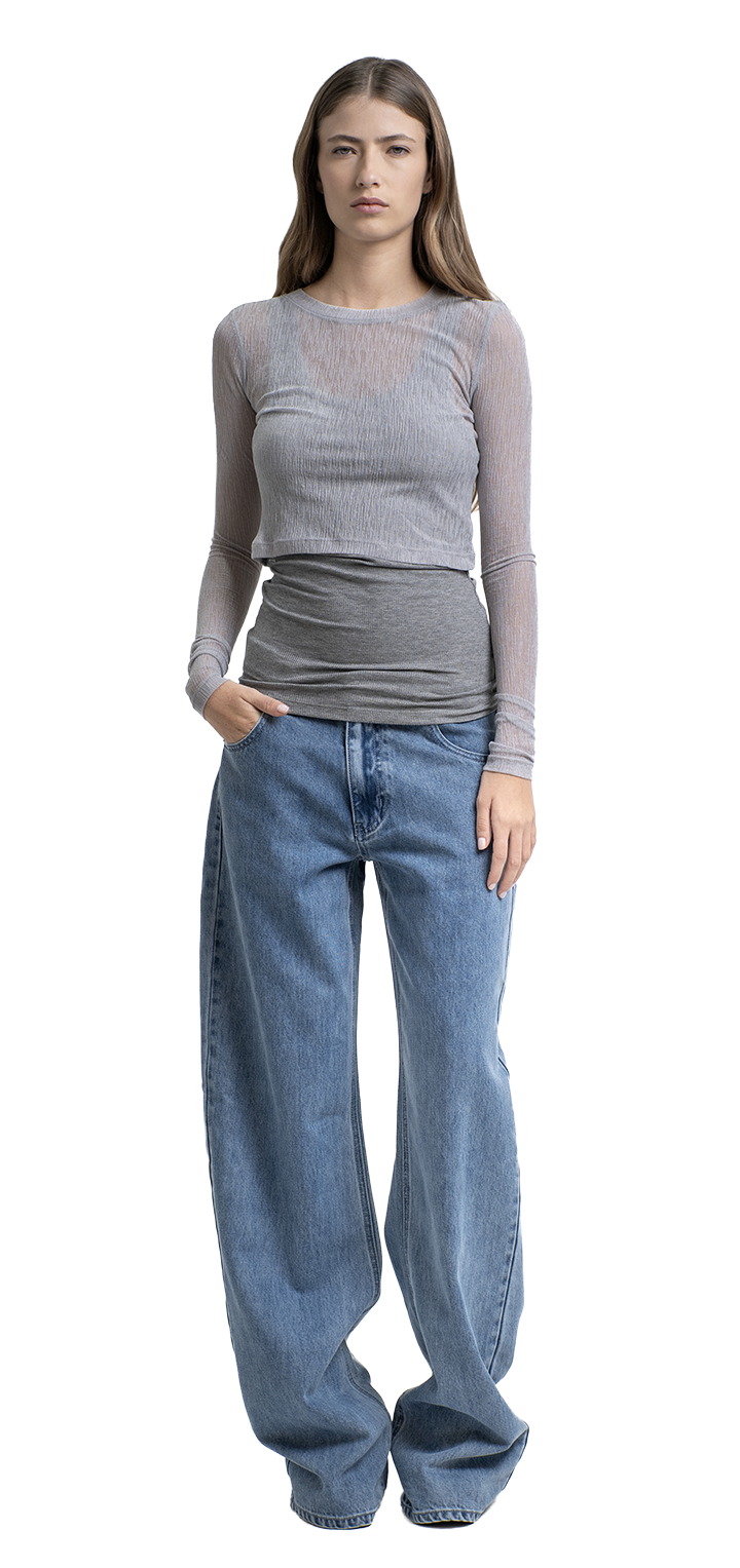 Moa mid waist soft wide leg denim - Light denim