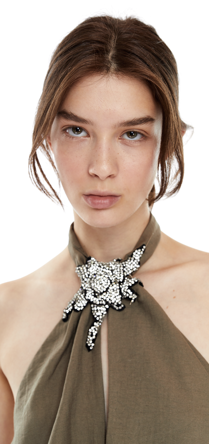 Mona collar top- Olive green