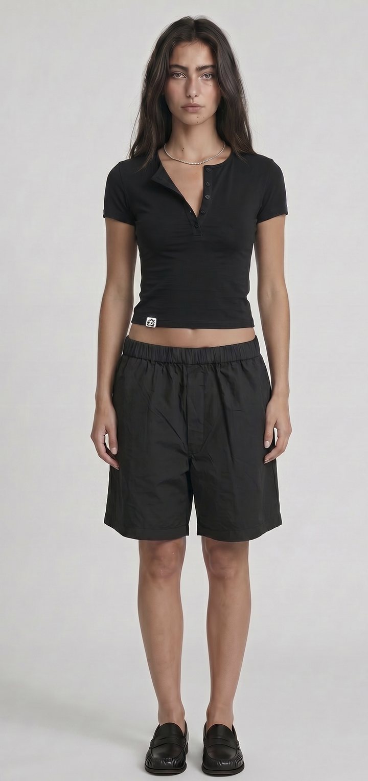 Elastic waist Bermuda- Black
