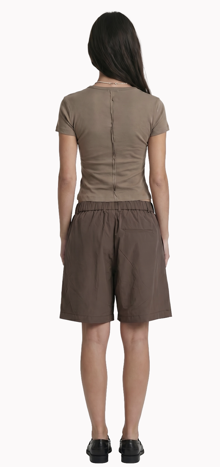 Elastic waist Bermuda- Brown