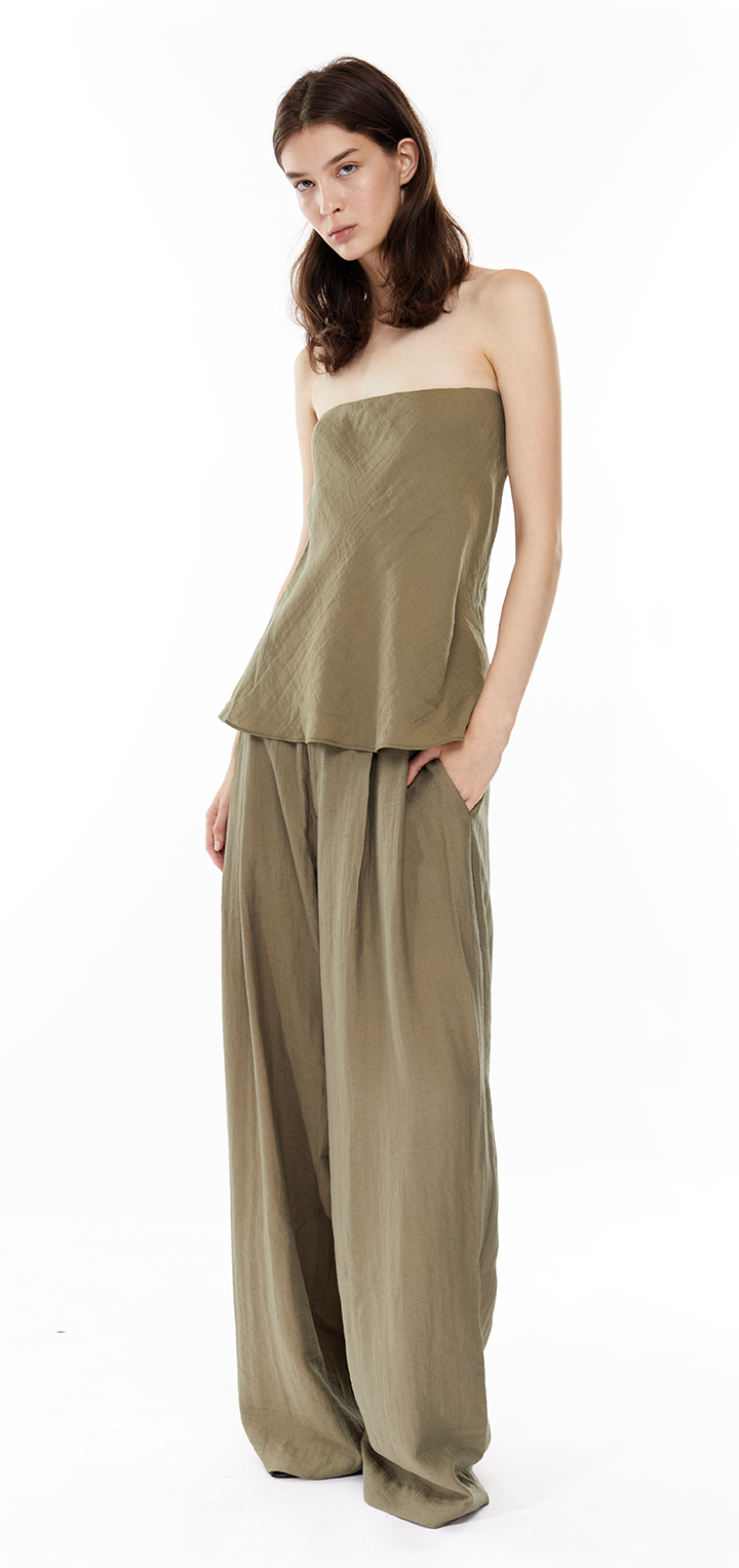Sana strapless linen top- Olive Green