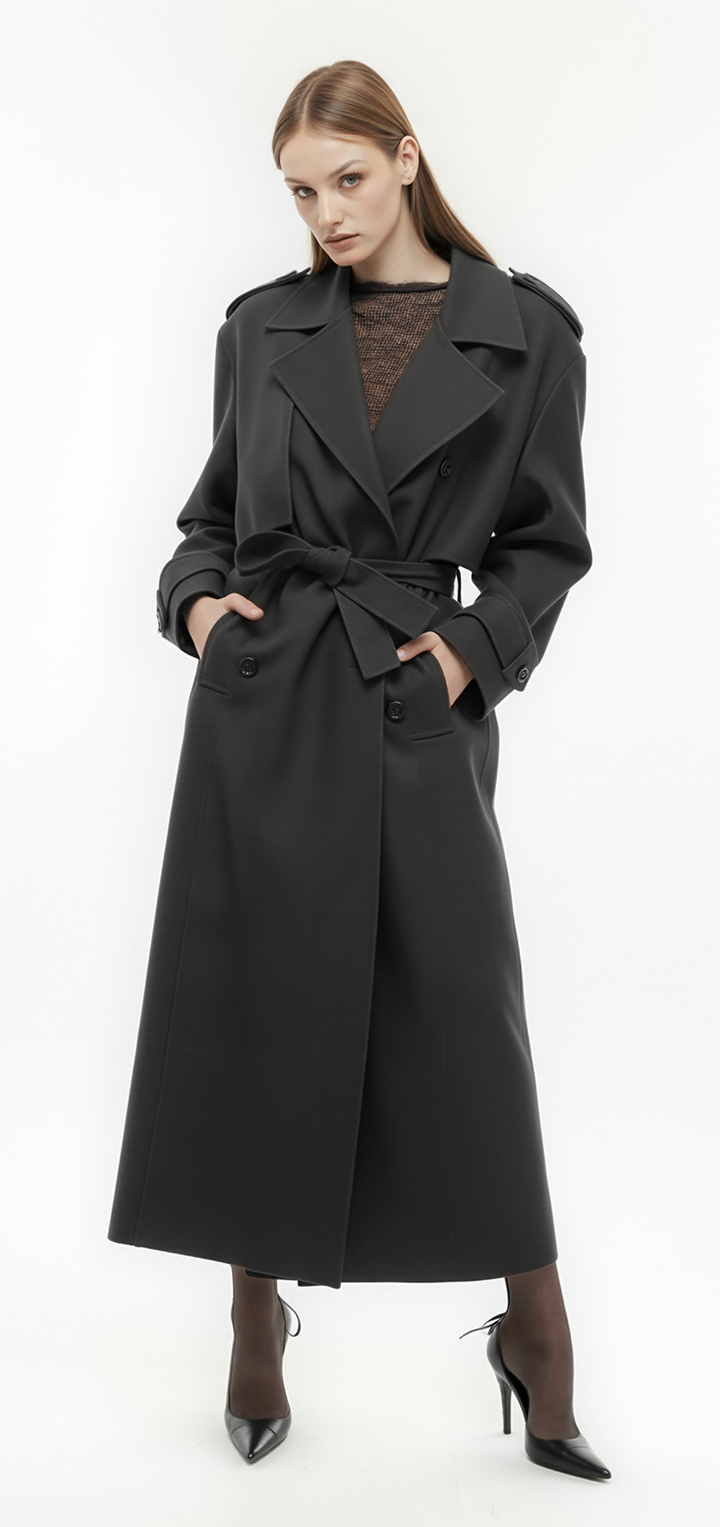 Brooklyn long trench coat- Grey